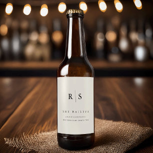 Rótulo Para Garrafa De Cerveja Casamento clássico de preto e cru monograma