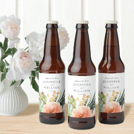 Rótulo Para Garrafa De Cerveja Casamento com Rosa de Suculente de Aquarela Elegan