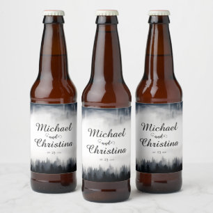 Rótulo Para Garrafa De Cerveja Casamento com vegetação nebulosa mínima