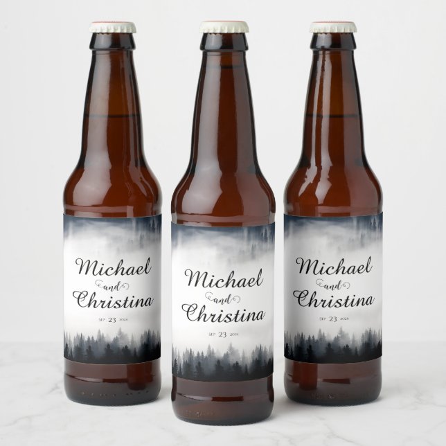 Rótulo Para Garrafa De Cerveja Casamento com vegetação nebulosa mínima (Garrafas)