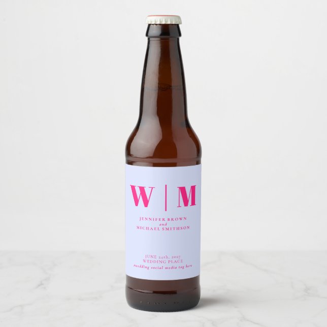 Rótulo Para Garrafa De Cerveja Casamento de Bebida Rosa Lilás Moderno Mínimo (Frente)