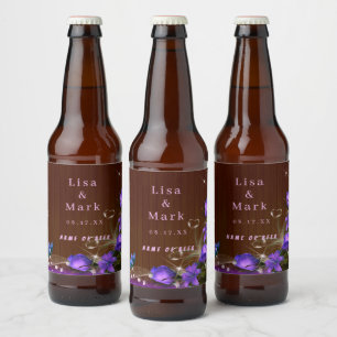 Rótulo Para Garrafa De Cerveja Casamento de Borboleta Floral Rústica de Madeira E