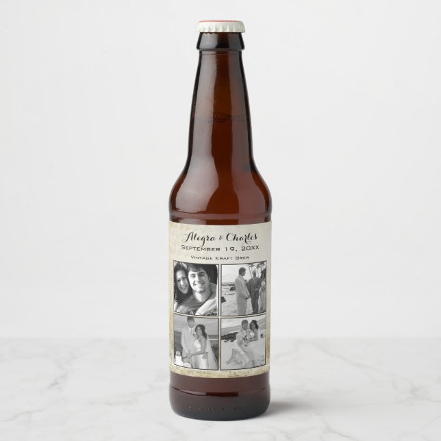 Rótulo Para Garrafa De Cerveja Casamento de Colagem de Fotos Personalizada da Vin (Frente)