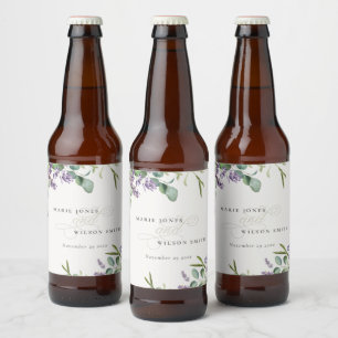 Rótulo Para Garrafa De Cerveja Casamento de Folhagem Eucalyptus Leafy, Lavanda El