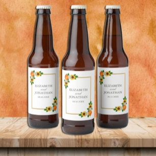 Rótulo Para Garrafa De Cerveja Casamento de Frame Dourado Floral