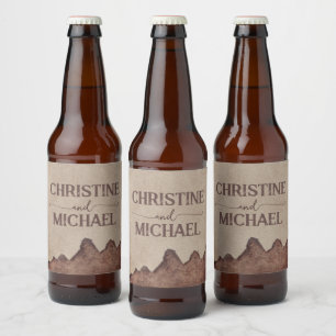 Rótulo Para Garrafa De Cerveja Casamento de montanhas castanhas com papel rústico
