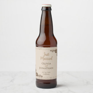 Rótulo Para Garrafa De Cerveja Casamento de ornamentado de Beige Clássico Elegant