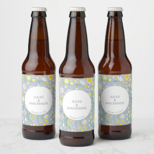 Rótulo Para Garrafa De Cerveja Casamento de Padrão Floral de Flor Azul Botânico