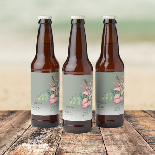 Rótulo Para Garrafa De Cerveja Casamento de praia de flores tropicais