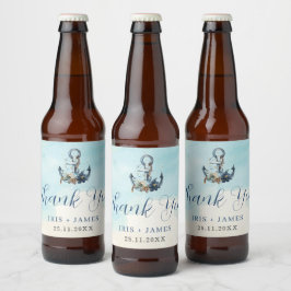 Rótulo Para Garrafa De Cerveja Casamento de Praia Moderna com Âncora Náutica Chic
