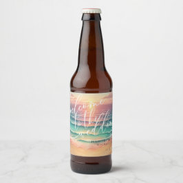 Rótulo Para Garrafa De Cerveja Casamento de Praia Oceano Verde Rosa Verão Mar Ver
