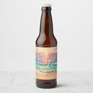 Rótulo Para Garrafa De Cerveja Casamento de Praia Oceano Verde Rosa Verão Mar Ver