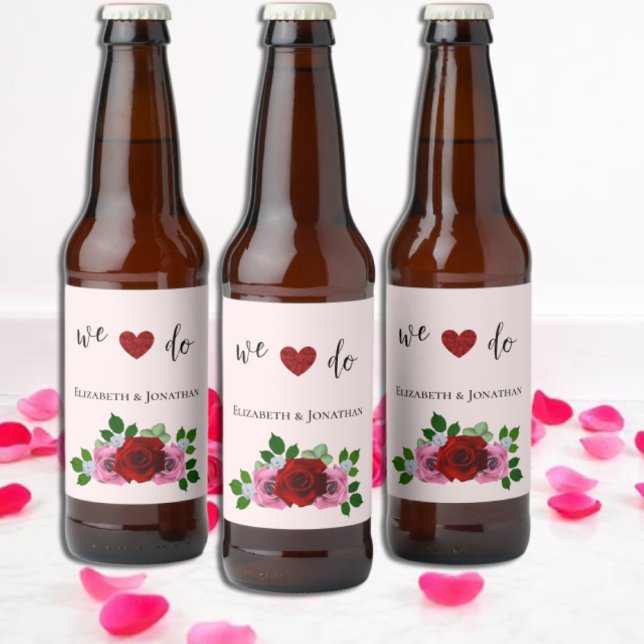 Rótulo Para Garrafa De Cerveja Casamento de Rosas Vermelhas e Rosa (Criador carregado)