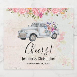 Rótulo Para Garrafa De Cerveja Casamento de Vintage Pickup Truck Rustic Watercolo