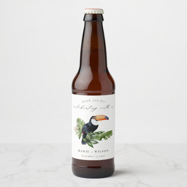 Rótulo Para Garrafa De Cerveja Casamento Elegante da Floresta Tropical Tropical d (Frente)