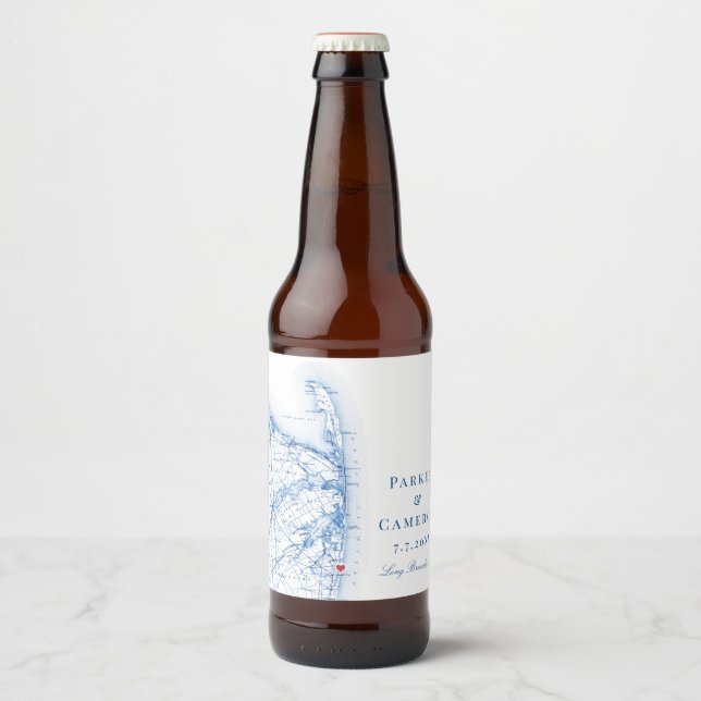 Rótulo Para Garrafa De Cerveja Casamento Elegante do Mapa de Nova Jersey em Long  (Frente)