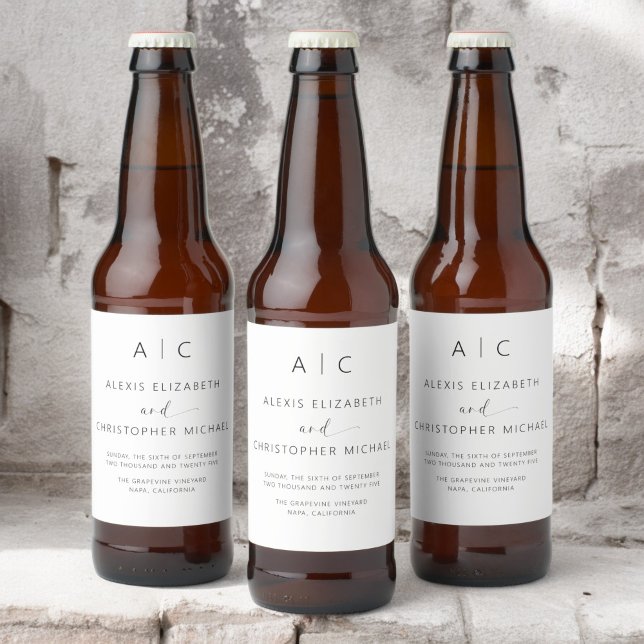 Rótulo Para Garrafa De Cerveja Casamento Elegante Moderno Minimalista (Criador carregado)