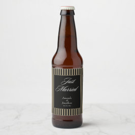Rótulo Para Garrafa De Cerveja Casamento entre Black e Green Stripes Elegante