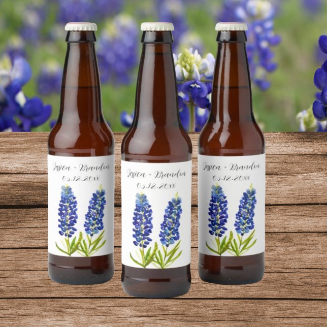 Rótulo Para Garrafa De Cerveja Casamento Floral Azul Flor Azul (Criador carregado)