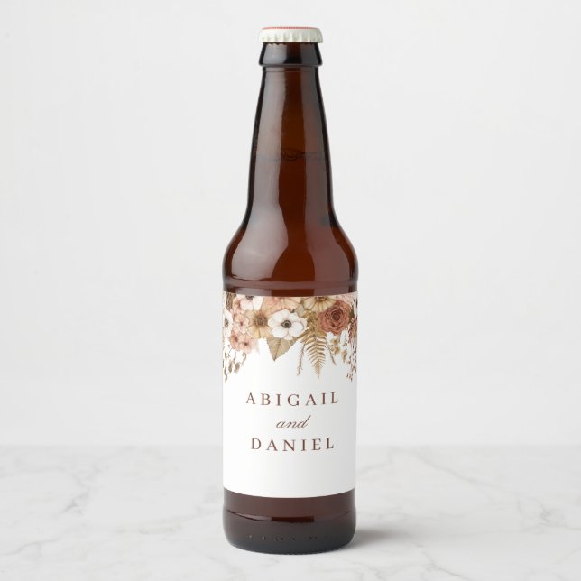 Rótulo Para Garrafa De Cerveja Casamento Floral Boho Elegante  (Frente)