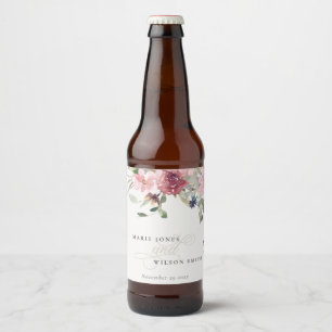 Rótulo Para Garrafa De Cerveja Casamento Floral de Elegante Dusky Blush Rosa Wild