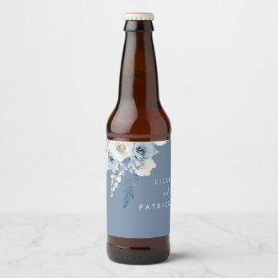 Rótulo Para Garrafa De Cerveja Casamento Floral em Aquarela Boho Azul Empoeirado