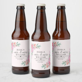Rótulo Para Garrafa De Cerveja Casamento Floral Pink
