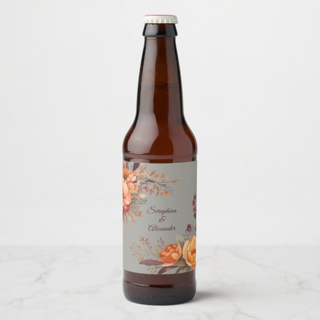 Rótulo Para Garrafa De Cerveja Casamento Floral Russo de Cobra Aquosa (Frente)