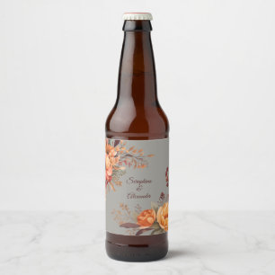 Rótulo Para Garrafa De Cerveja Casamento Floral Rústico em Aquarela de Outono