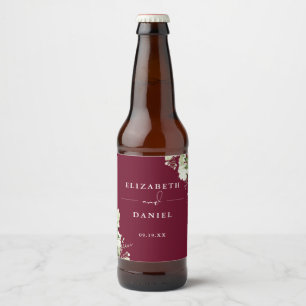 Rótulo Para Garrafa De Cerveja Casamento Floral Verde Esmeralda Burgundy Elegante
