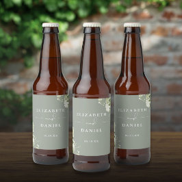 Rótulo Para Garrafa De Cerveja Casamento Floral Verde Oliva Elegante