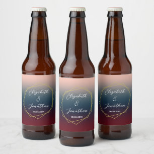 Rótulo Para Garrafa De Cerveja Casamento Geométrico do Ombre Blush Marinho Burgun