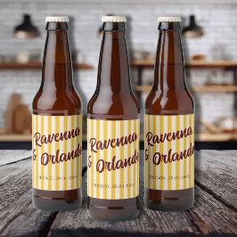Rótulo Para Garrafa De Cerveja Casamento Listrado com Bege Desbotado e Borgonha R