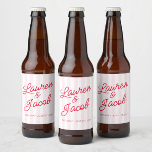 Rótulo Para Garrafa De Cerveja Casamento Listras Rosa Vermelho Minimalista Minima