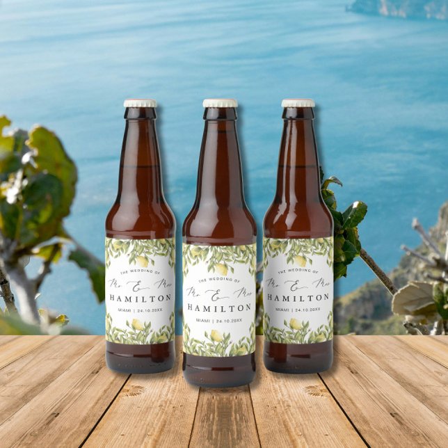 Rótulo Para Garrafa De Cerveja Casamento mediterrânico com Lemon amalfi (Criador carregado)