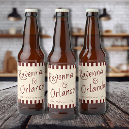 Rótulo Para Garrafa De Cerveja Casamento Minimalista Retro com Listras Burgundy P