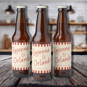 Rótulo Para Garrafa De Cerveja Casamento Minimalista Retro com Listras de Marfim 