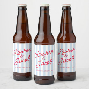 Rótulo Para Garrafa De Cerveja Casamento Moderno Minimalista Listras Azuis Vermel