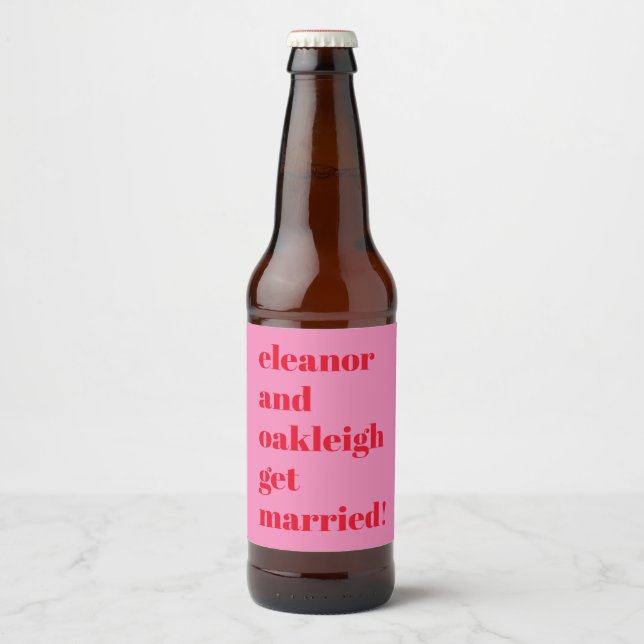 Rótulo Para Garrafa De Cerveja Casamento Moderno Vermelho Vermelho Cor-de-Rosa Br (Frente)
