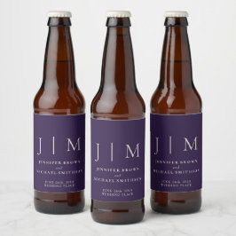 Rótulo Para Garrafa De Cerveja Casamento Monograma Cheers Roxo Meia-Noite