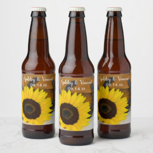 Rótulo Para Garrafa De Cerveja Casamento Ocidental de Sunflower e Ferradura