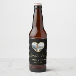 Rótulo Para Garrafa De Cerveja Casamento personalizado com bolinhas douradas e pr