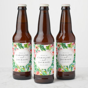 Rótulo Para Garrafa De Cerveja Casamento Personalizado Floral Tropical
