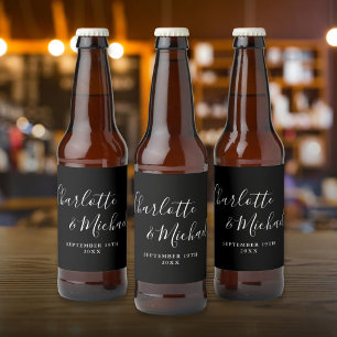 Rótulo Para Garrafa De Cerveja Casamento Preto E Branco De Script De Assinatura E