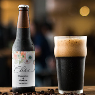 Rótulo Para Garrafa De Cerveja Casamento Romântico de Coral Floral