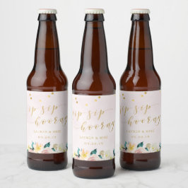 Rótulo Para Garrafa De Cerveja Casamento Rosa Floral Brilho Sip Sip Hooray
