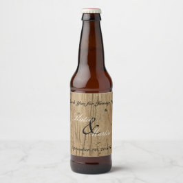 Rótulo Para Garrafa De Cerveja Casamento Russo Obrigado Brown Woodgrain Nature