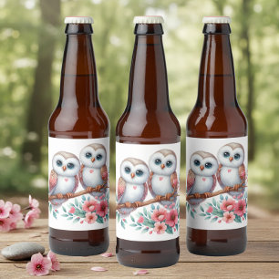 Rótulo Para Garrafa De Cerveja Casamento Rústico Boho de Bosque de Coruja