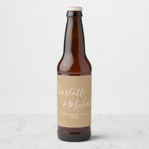 Rótulo Para Garrafa De Cerveja Casamento Rústico kraft elegante com Letra de Selo