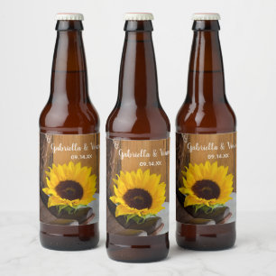 Rótulo Para Garrafa De Cerveja Casamento Terrestre de Girassol